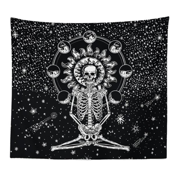 Dolls Kill Other - Skeleton Yoga Stars Galaxy Night Moon Tapestry